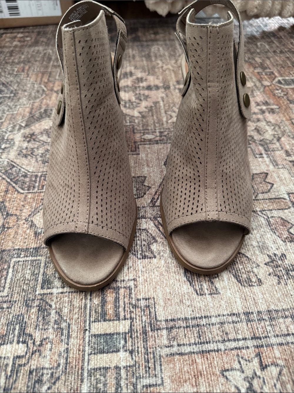 Sonoma Taupe Perforated Peep-Toe Slingback Wedges